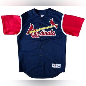 Mens Vintage 90’s Majestic St.Louis Cardinals Navy & Red Button Baseball Jersey